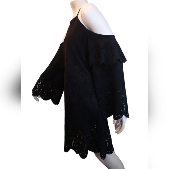 NEW Bell Sleeve Suede Dress with Laser Cutout Details - Picture 5 of 12